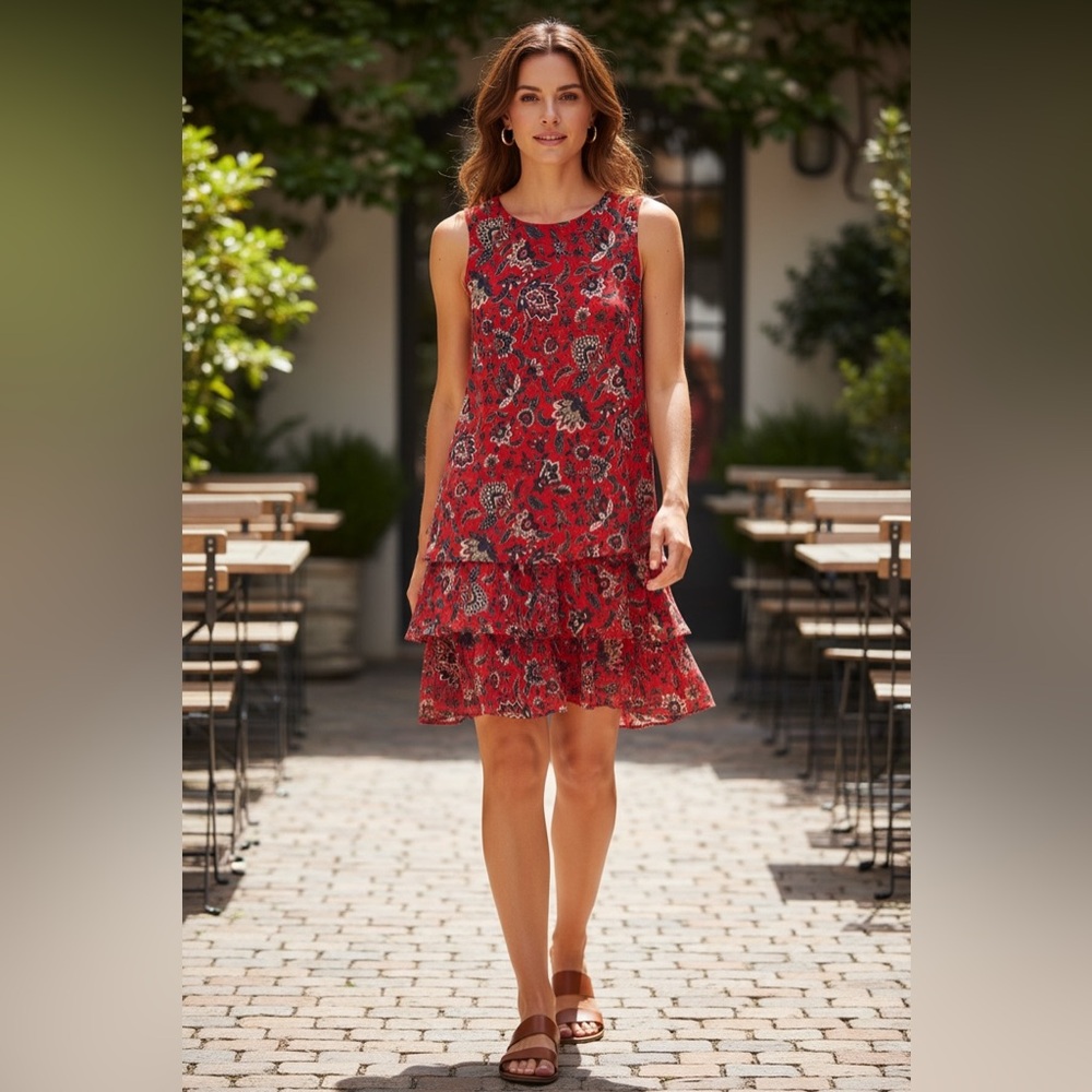 NWT Lauren Ralph Lauren Red Paisley Tiered A-Line Sleeveless Dress Size 2